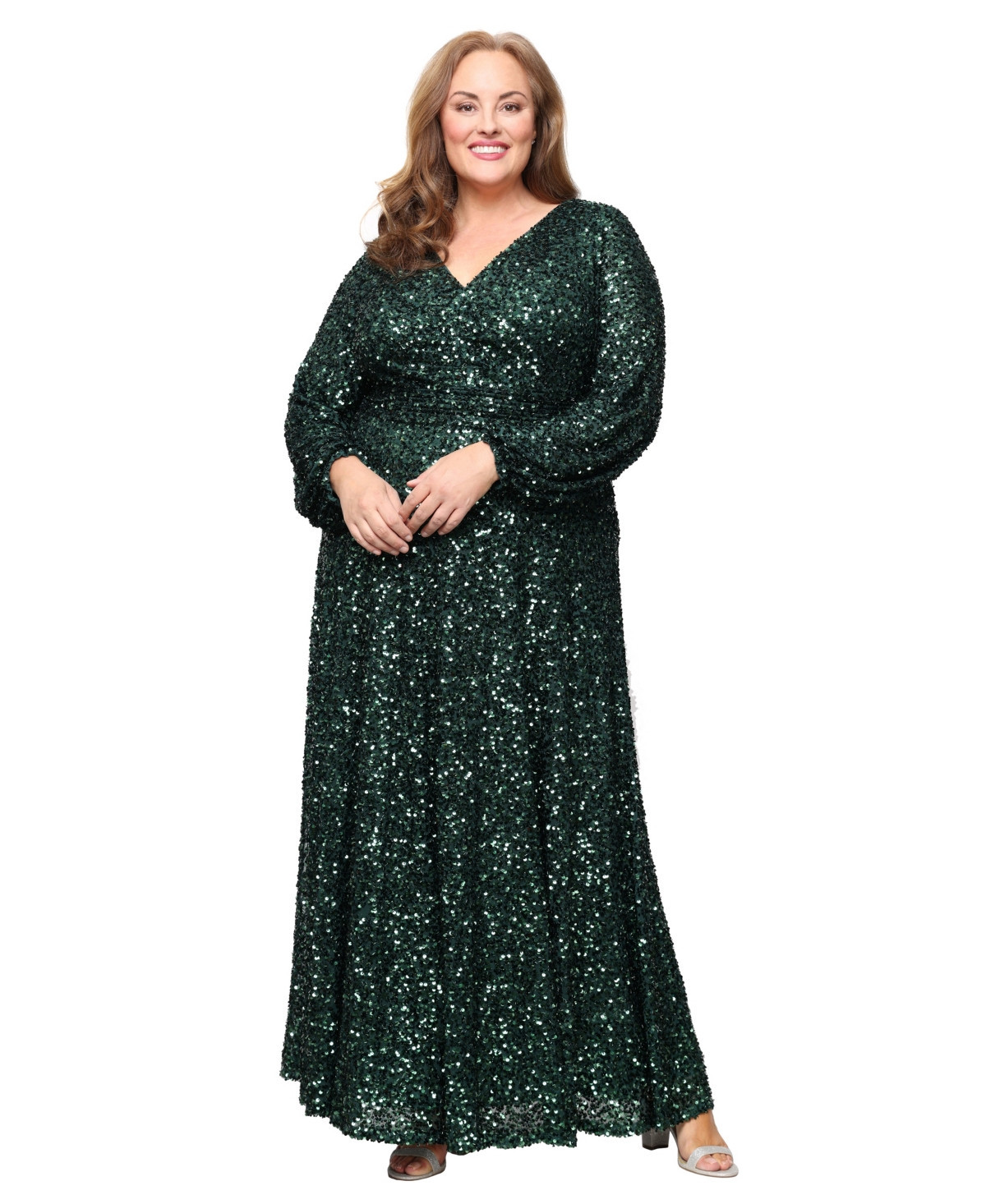 Alex Evenings Plus Size Sequin A-Line Long Dress - Emerald Green | Macy's
