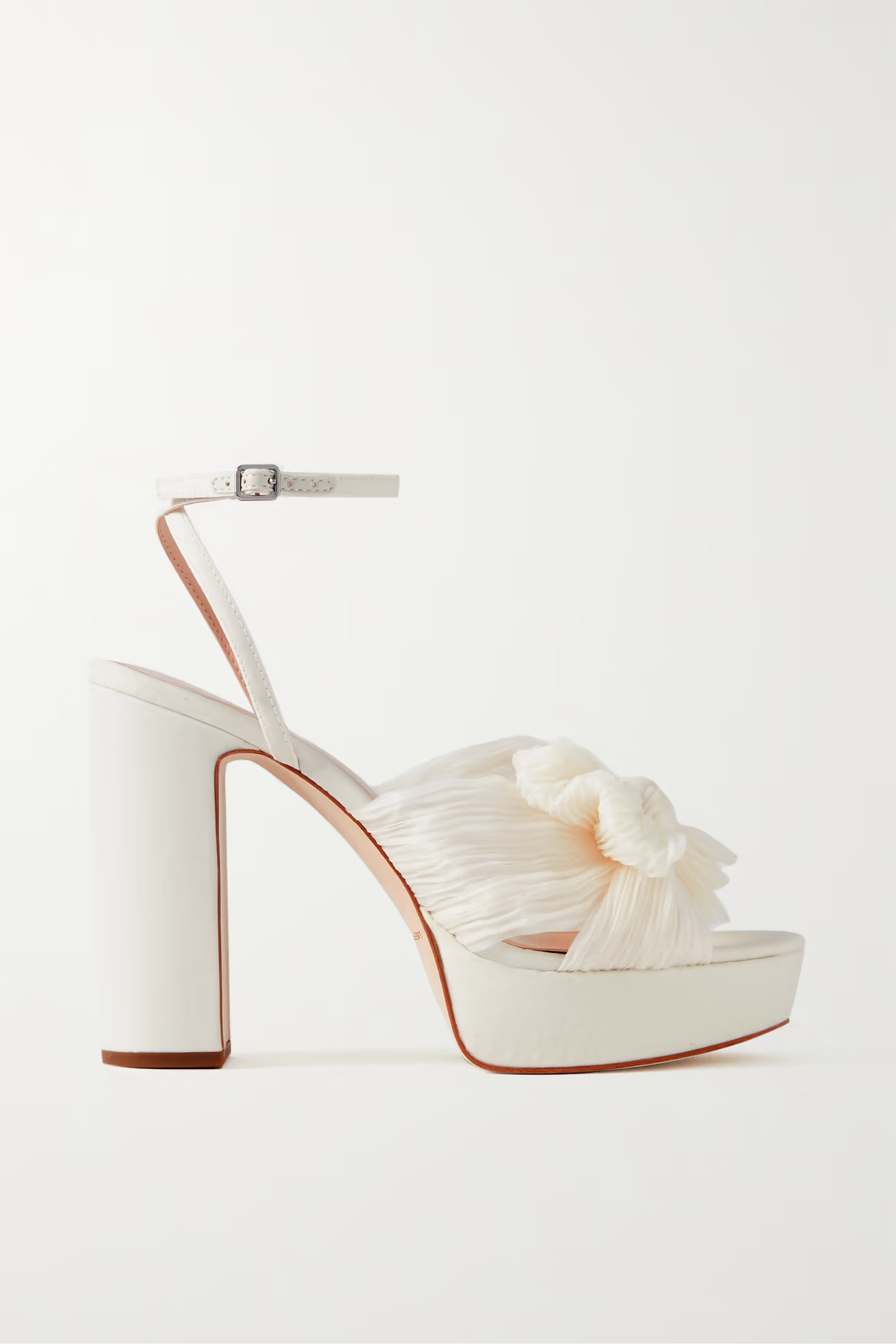 Loeffler Randall - Natalia Bow-embellished Plissé-organza Platform Sandals - White | NET-A-PORTER (US)