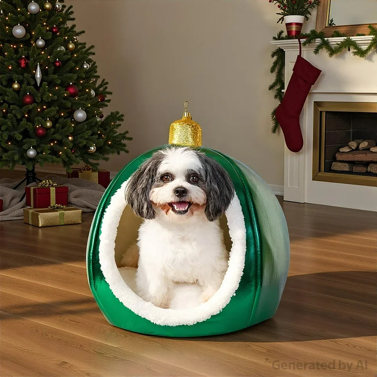Vibrant Life Christmas Ornament Small Holiday Pet Bed, Green and White, 19" x 18" | Walmart (US)