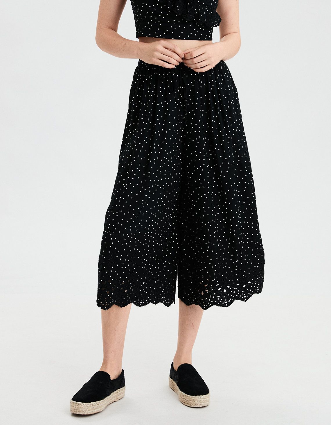 AE Schiffli Culotte Pant, Black | American Eagle Outfitters (US & CA)
