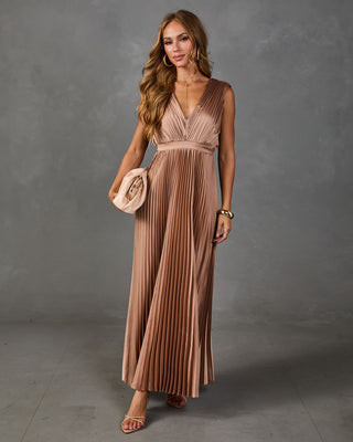 Evening Veil Pleated Satin Maxi Dress Wine / S | VICI