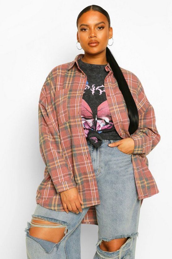 Plus Oversized Boyfriend Flannel Shirt | Boohoo.com (US & CA)