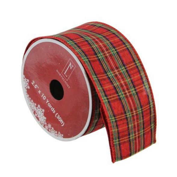 Northlight Holiday Festive Red and Green Plaid Wired Christmas Craft Ribbon 2.5" x 10 Yards | Target