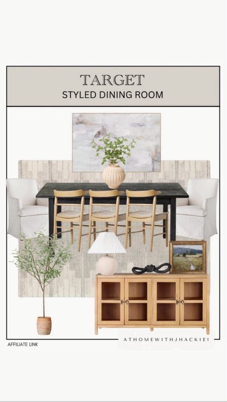 Target styled dining room, dining room, hearth and hand, canvas chair, slip covered chair, sideboard, wooden buffet, canvas, neutral rug, styled dining room. 

#LTKhome #LTKstyletip
