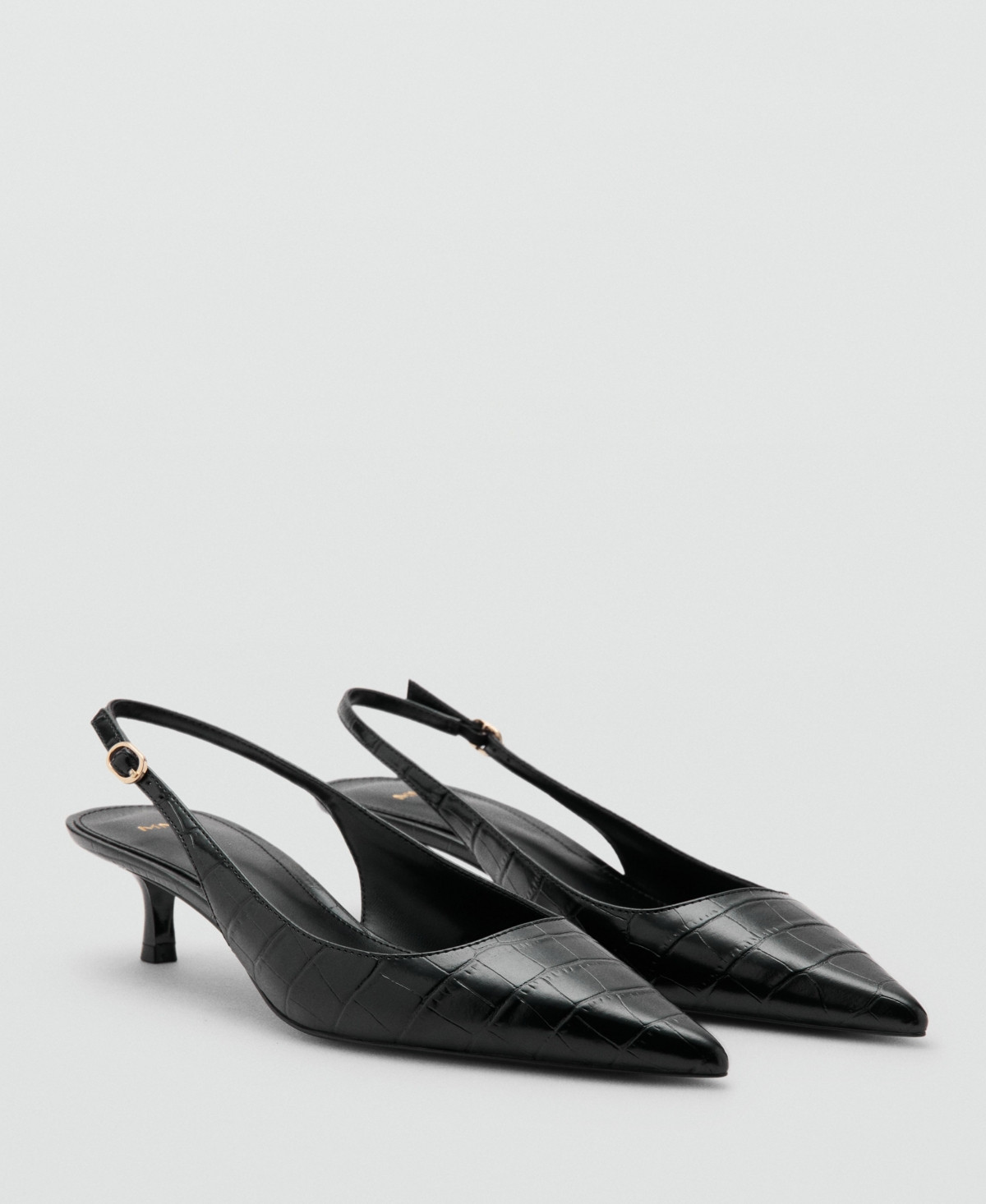 Mango Women's Croc-Effect Heeled Shoes - Black | Macy's