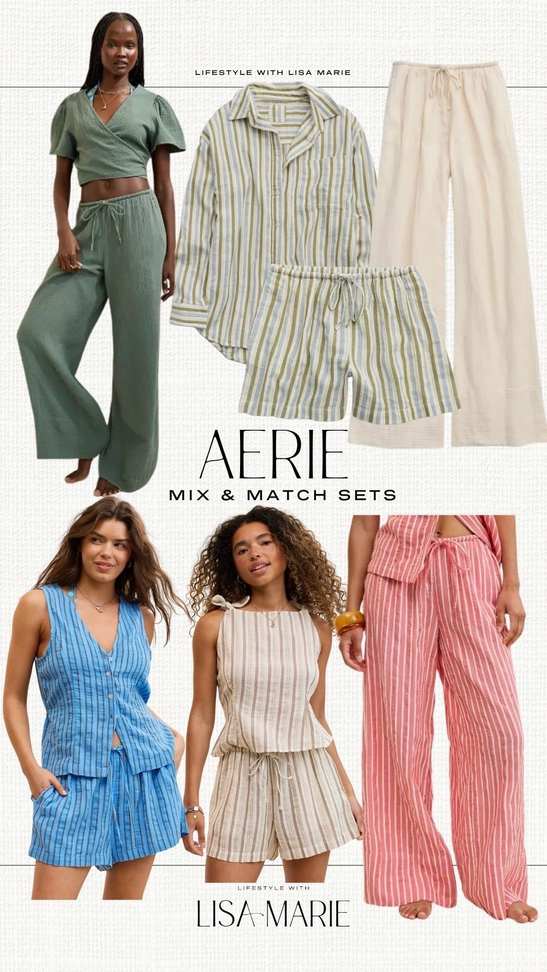 New arrivals from Aerie! Mix and match sets. Linen sets. Beach wear. Vacation outfits. Linen pants. Linen shorts. Linen coverup button down. Summer stripes. Linen vest. Tank tops. Striped set. Pool day outfit. 


#LTKootd #LTKTravel #LTKSwim