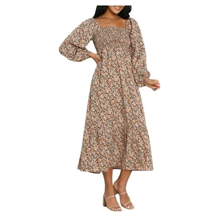 Ziloco Long Sleeve Square Neck Mid-Calf Dress Ribbed Dress For Women Women Sexy Fashion Casual Comfo | Walmart (US)