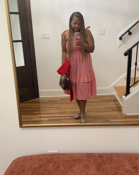 What goes around comes around. Red gingham + cherries is perfect for brunch and errands. Dress is final sale. Runs TTS. These shoes are the best! Vintage LV making a comeback as cherries are all the rage  

#LTKmidsize #LTKSeasonal #LTKsalealert
