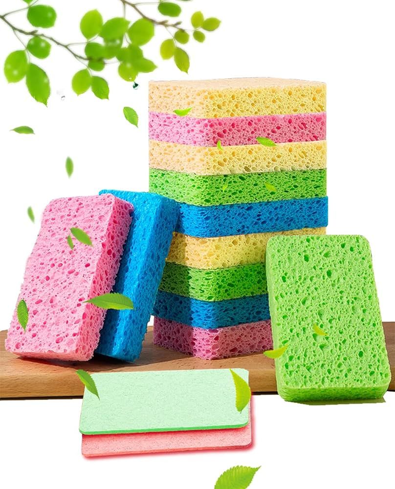 METUUTER 12-Count Kitchen Sponges- Compressed Cellulose Sponges Non-Scratch Natural Dish Sponge f... | Amazon (US)
