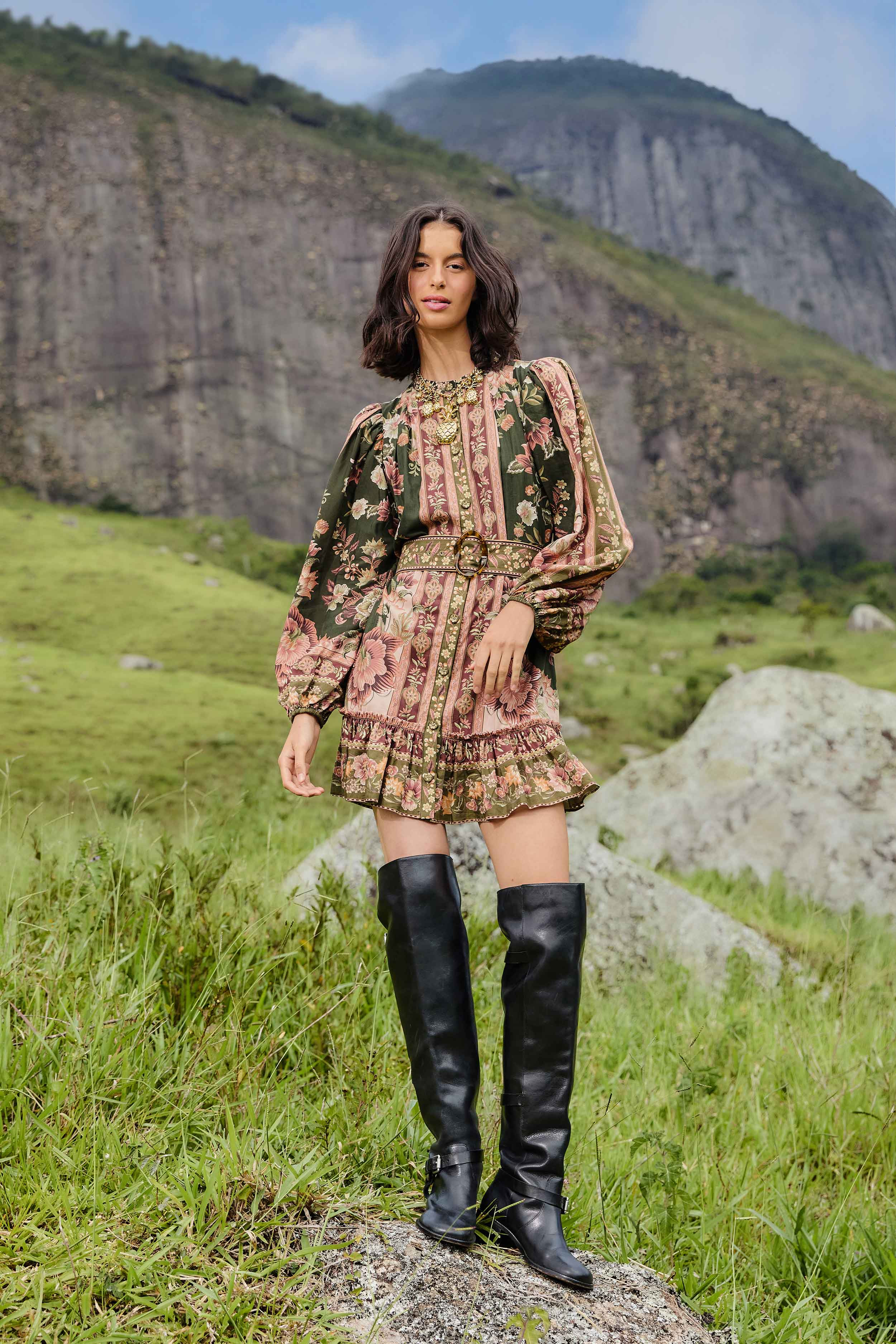 Green Flowering Garden Tree Mini Dress, FLOWERING GARDEN TREE GREEN / M | FarmRio (US)