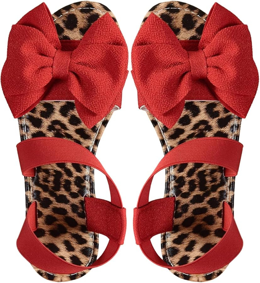 GORGLITTER Women's Cute Bow Tie Leopard Cheetah Print Flats Open Toe Ankle Strap Summer Dressy Sa... | Amazon (US)