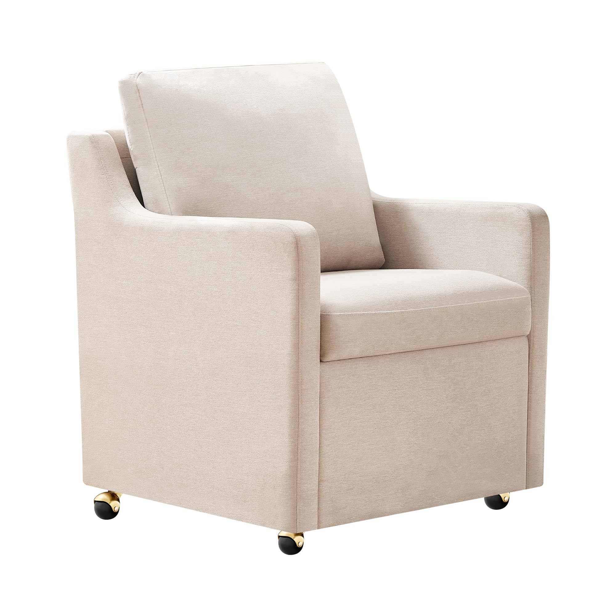 Modern Dining Chair, Linen Upholstered Dining Chairs with Back Pillow and 4 Casters, Accent Armch... | Amazon (US)