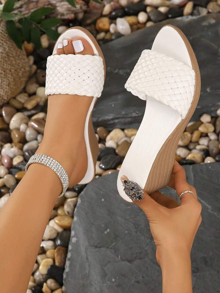 Women's Fashion Classic White Woven Wedge Sandals With Thick Platform Sole | SHEIN