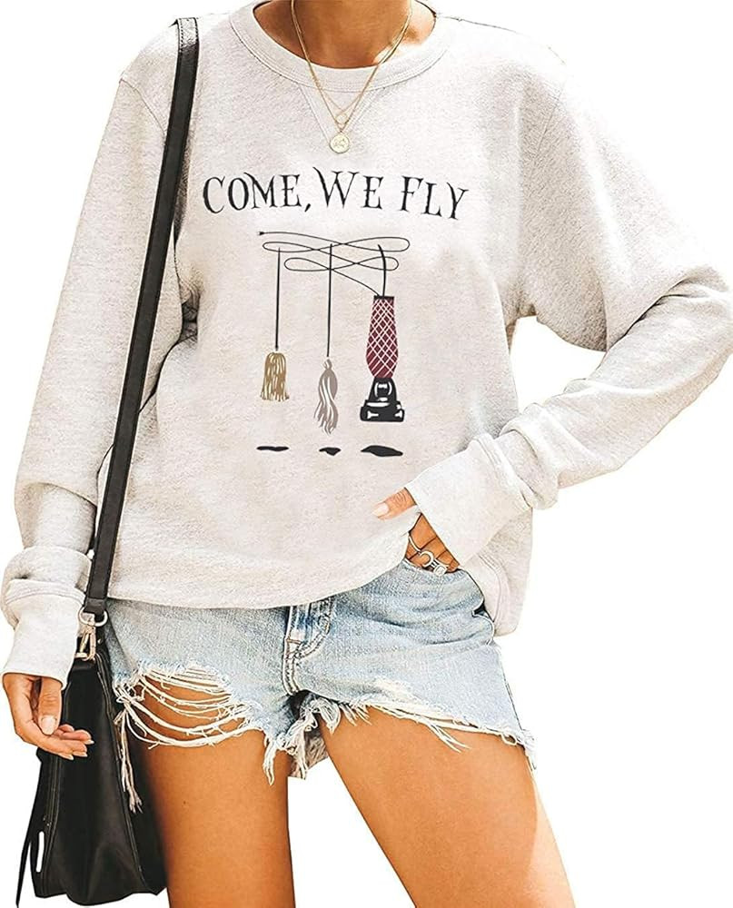 Yimoya Sanderson Witch Museum Sweatshirt Womens Funny Halloween Pullovers Hocus Pocus Blouse Tops | Amazon (US)