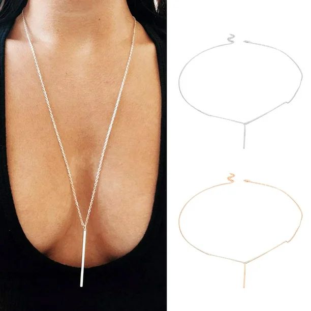 Besufy Alloy Long Vertical Bar Pendant Chain Y Necklace Women Party Jewelry Silver - Walmart.com | Walmart (US)