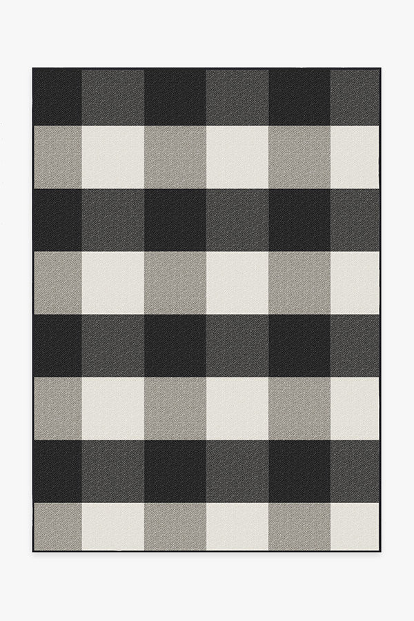 Outdoor Gingham Plaid Black & White Rug | Ruggable