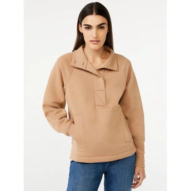 Free Assembly Women's Fleece Placket Popover Top with Raglan Sleeves | Walmart (US)