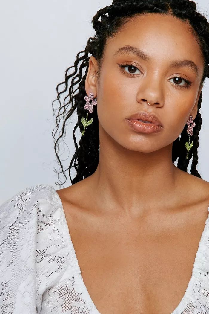 Diamante Flower Drop Earrings | Boohoo.com (UK & IE)