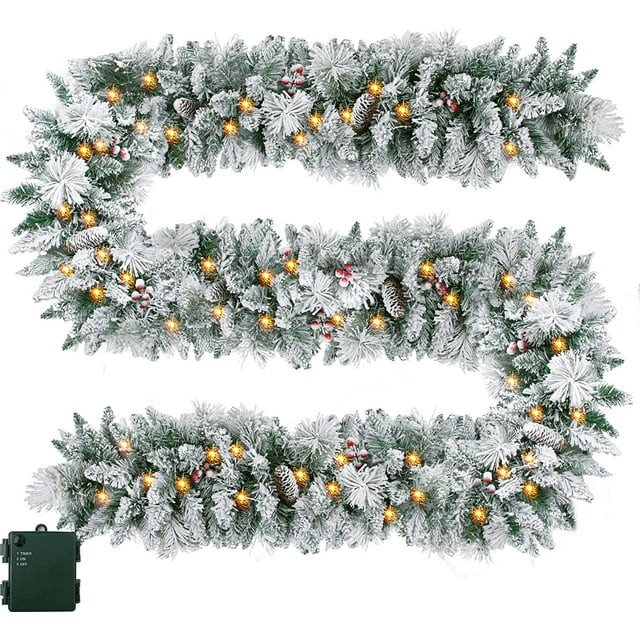 Melliful 9 FT Pre-Lit Christmas Garland with Lights for Outdoor Indoor, Lighted Pine Cone Snow Ch... | Walmart (US)