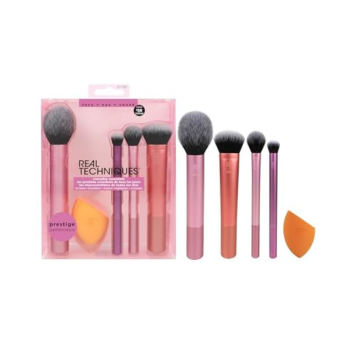 Real Techniques 5 Piece Everyday Essentials Makeup Brush Set, Includes 4 Brushes & Makeup Sponge, For Foundation, Blush, Bronzer, Contour, Eyeshadow, & Powder, Travel Gift Set, Cruelty-Free & Vegan | Amazon (US)