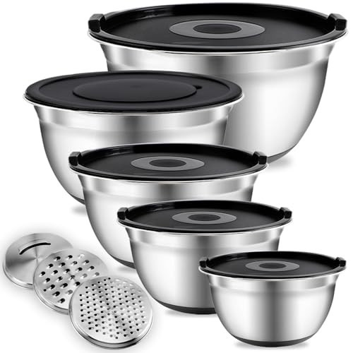 COOK WITH COLOR Stainless Steel Mixing Bowls Set with Lids - Nesting Bowls with Non-Slip Bottom, Silver, 14 Pieces | Amazon (US)