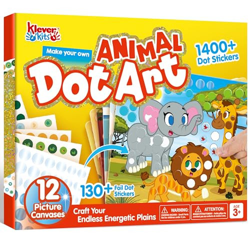 Klever Kits Dot Art Kit for Kids, No Mess Sticker for Toddlers 3-7, Craft Kits, DIY Creative Activity, Travel Toy, Birthday Gifts for Boys Girls (Animal) | Amazon (US)