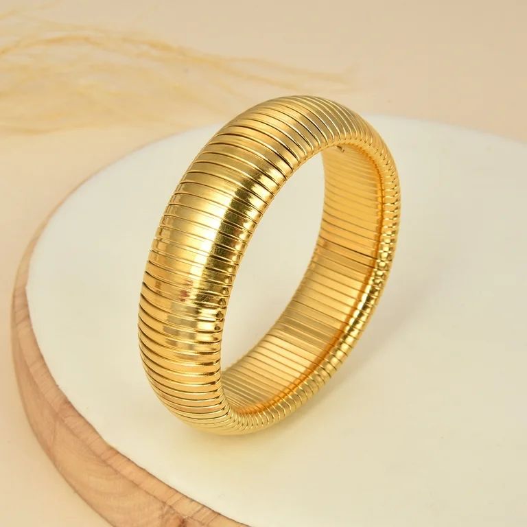 Gold Chunky Stretch Snake Wide Bangle Bracelets for Women,Stainless Steel Tri-tone Interlocking C... | Walmart (US)
