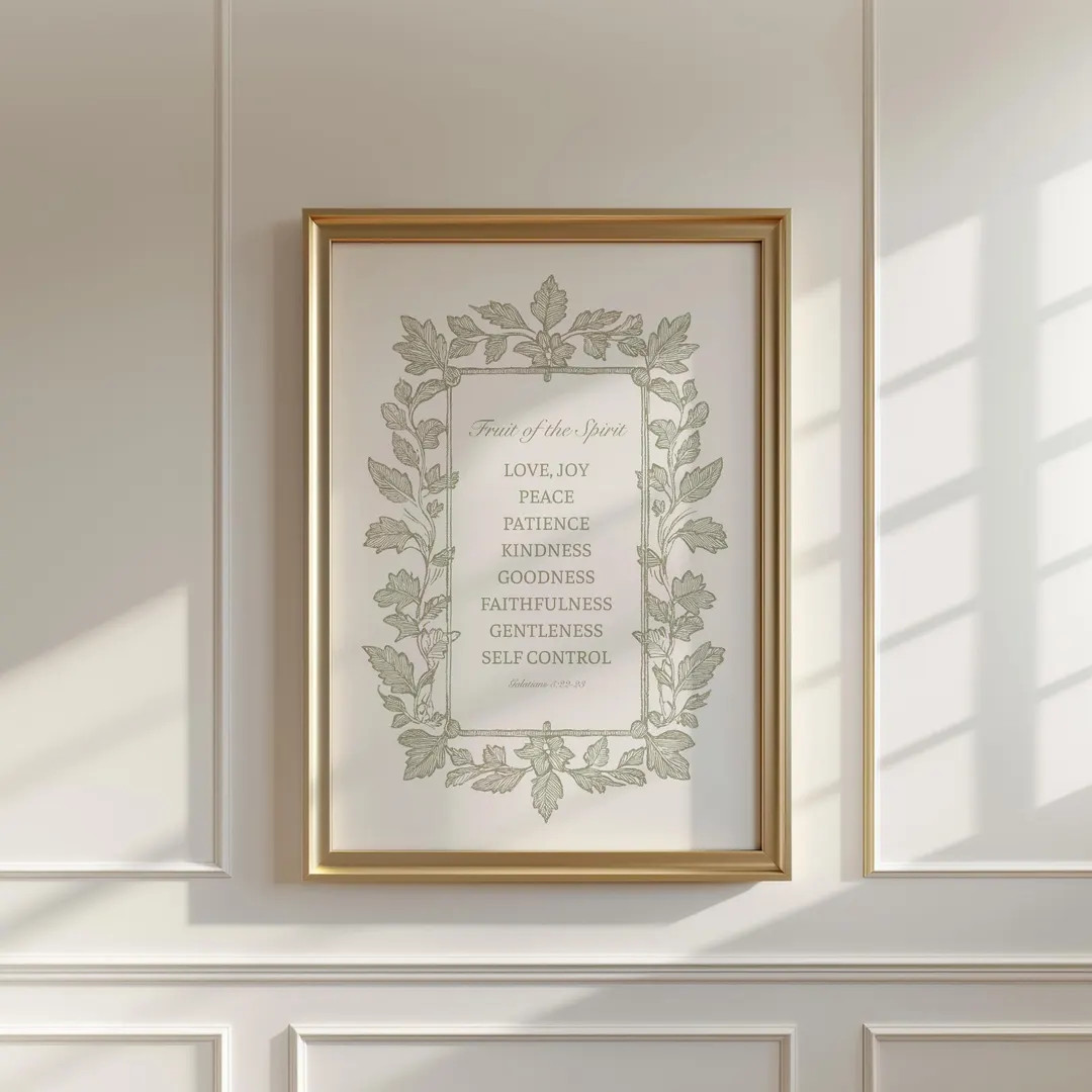 Olive Green Fruit of the Spirit Bible Verse Print Vintage Christian Wall Art Elegant Scripture Pr... | Etsy (Global)