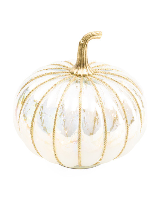 9.5in Led Frosted Glass Pumpkin With Metal Detail | Decor | Marshalls | Marshalls