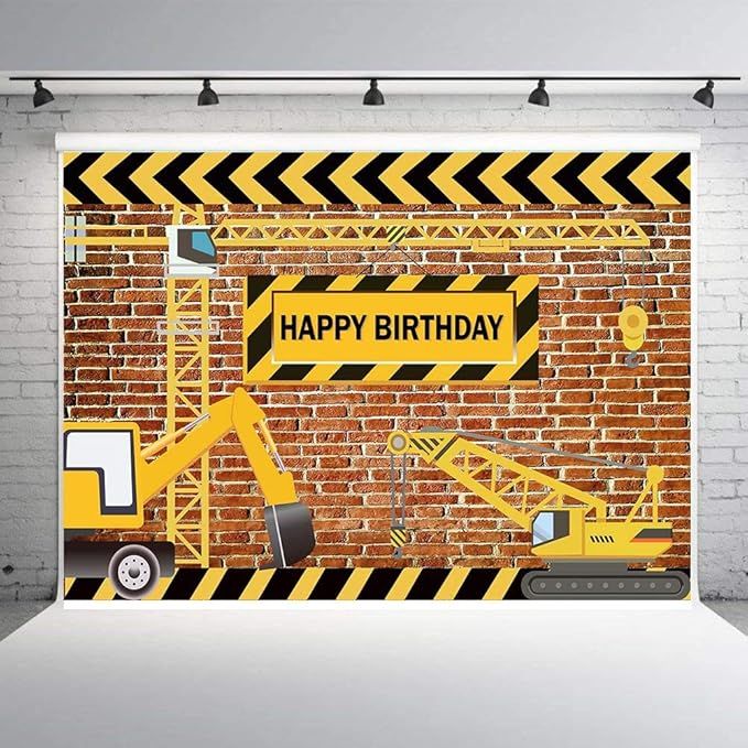 Fanghui 7x5FT Boy's Construction Theme Party Photography Backdrops Bricks Builder Dump Trucks Hap... | Amazon (US)