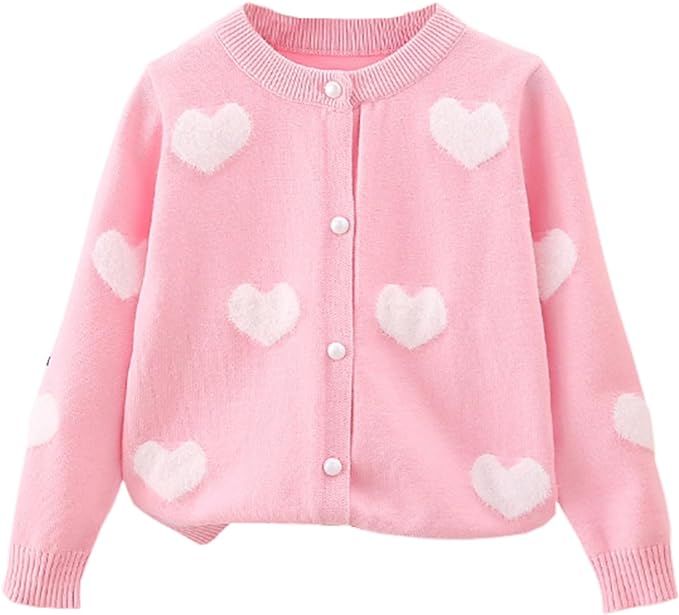 Yimoon Girls Heart Print Cute Cardigan Button Down Long Sleeve Kawaii Cardigan Sweater | Amazon (US)