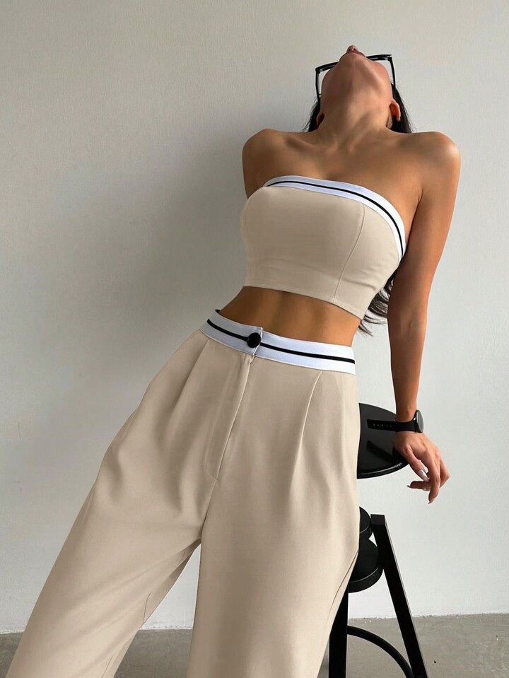 SHEIN EZwear Colorblock Casual Two Piece Set | SHEIN