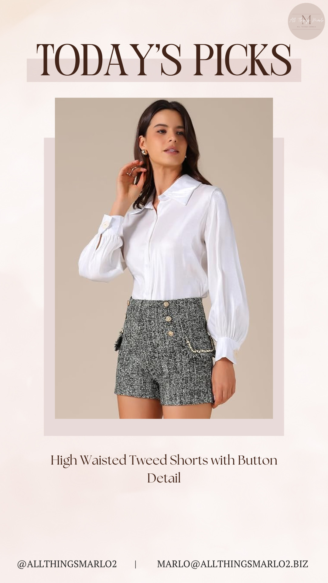 High Waisted Tweed Shorts with Button Detail 

 #LTKootd #LTKWorkwear #LTKTravel