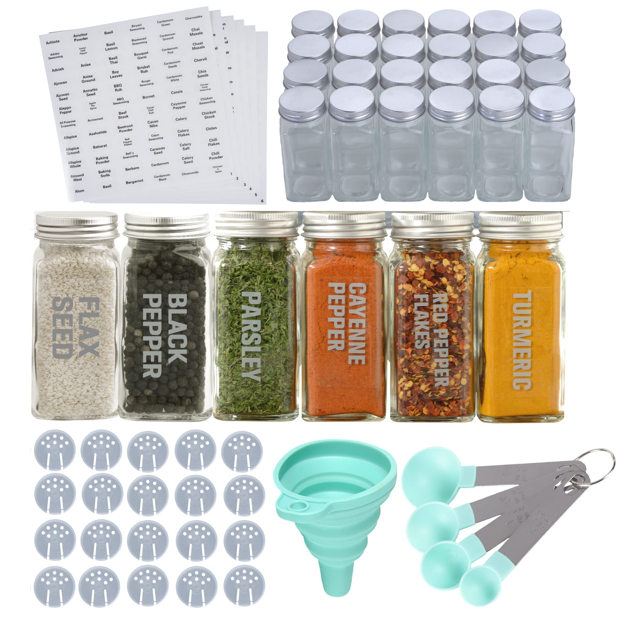 Prime Home Direct Spice Jars with Label - 24 Condiment Containers Set - 4oz Glass Jars with Lids, 76 | Amazon (US)
