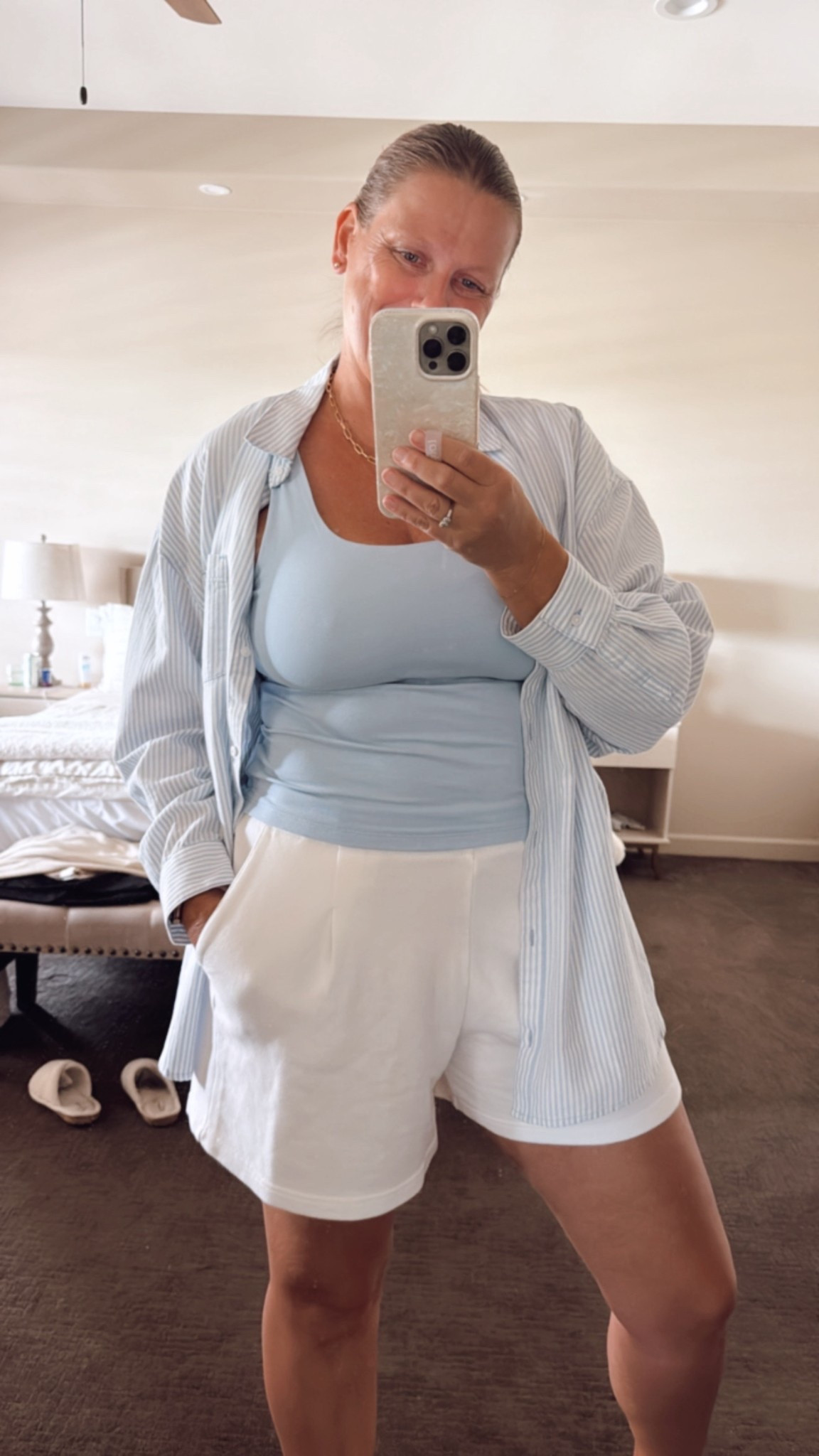 Cute and stylish but make it comfy

Summer outfit, white shorts, linen striped top, vacation outfit , weekend outfit

#LTKootd #LTKTravel #LTKOver40