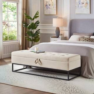 59 in. L Beige Tufted Velvet Upholstered Chaise Lounge Bed Bench with Storage | The Home Depot