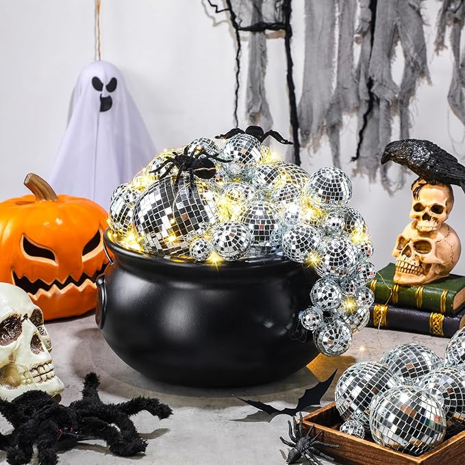 Halloween Cauldrons Decorations Large Witch Cauldron Disco Mirror Ball Black Plastic Bubble Cauld... | Amazon (US)
