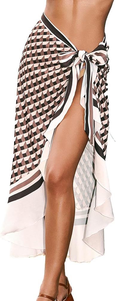 CUPSHE Women's Sarong Cover Up Chiffon Swimwear Wrap Skirt Self Tie Ruffle Beach Cover Ups | Amazon (US)