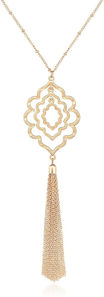 MOLOCH Long Necklaces For Woman Minimalist Geometric Circle Pendant Necklaces Bohemia Tassel Frin... | Amazon (US)