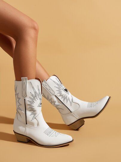 Graphic Chunky Western Boots | SHEIN