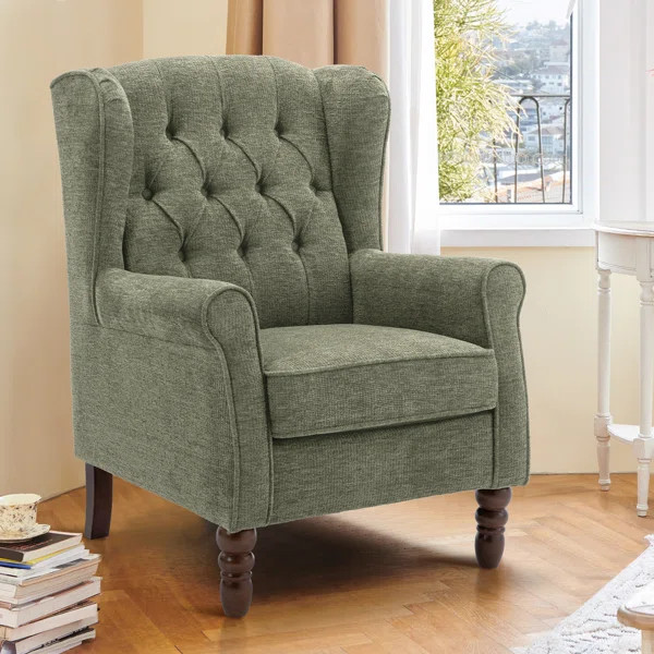 Button-Tufted Small Wingback Accent Chair with Rolled Arm and Thick Padded Cushion | Wayfair North America