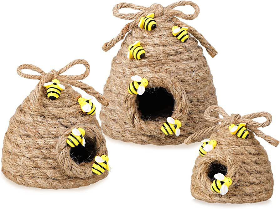 3 Pieces Bee Hive Decor Honey Bee Tiered Tray Decor Summer Spring Bumble Bee Decorations Mini Jut... | Amazon (US)