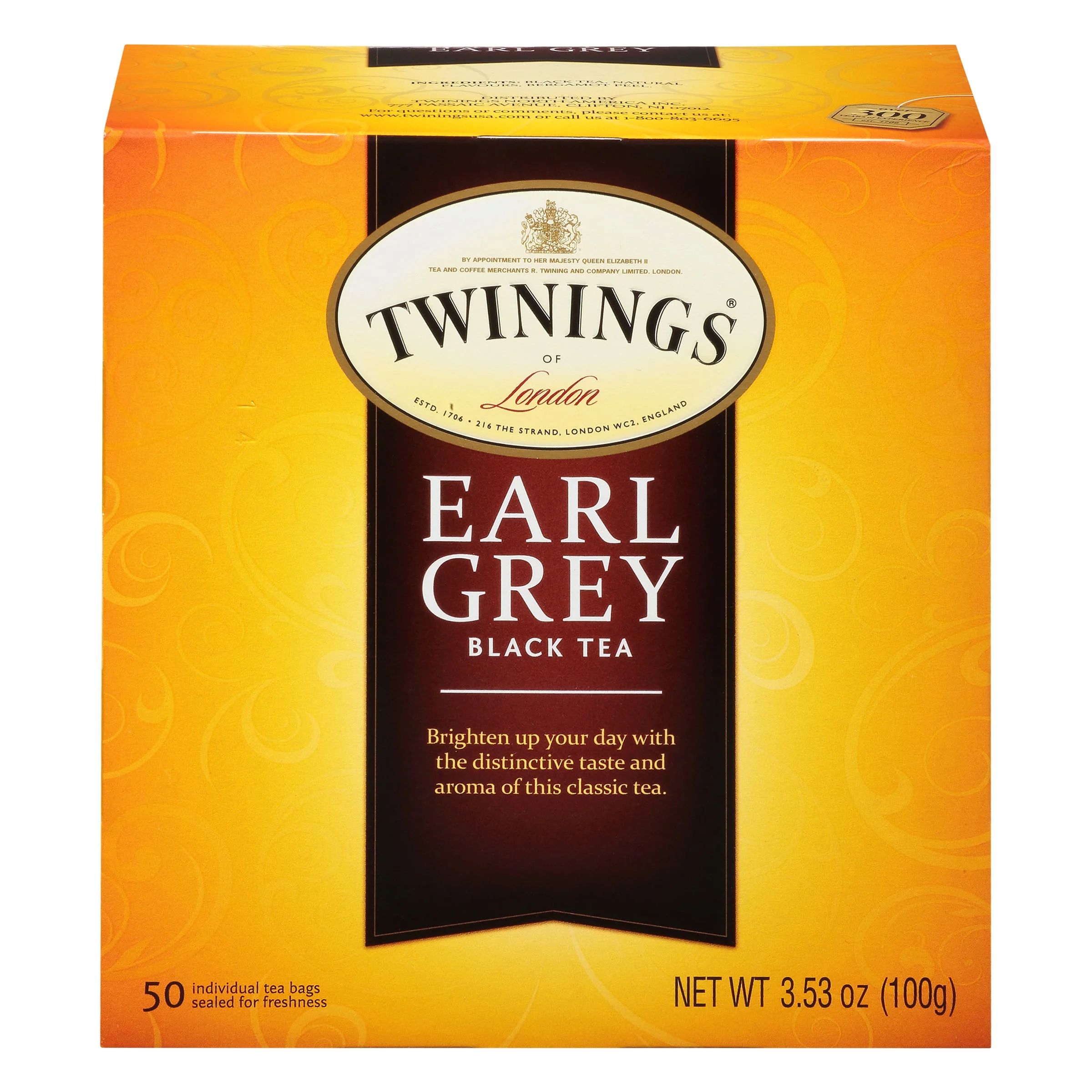 Twinings Earl Grey Citrus and Bergamot Black Tea Bags, 50 Count Box - Walmart.com | Walmart (US)