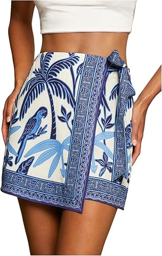 MAKEMECHIC Women's Summer Boho Wrap Mini Skirt Beach Vacation Short Skirts | Amazon (US)