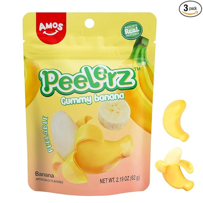 Amos Peelerz Banana Gummies,Peelable Banana Candy,Peeling Fruit Snacks Fat Free, Resealable 2.19o... | Amazon (US)
