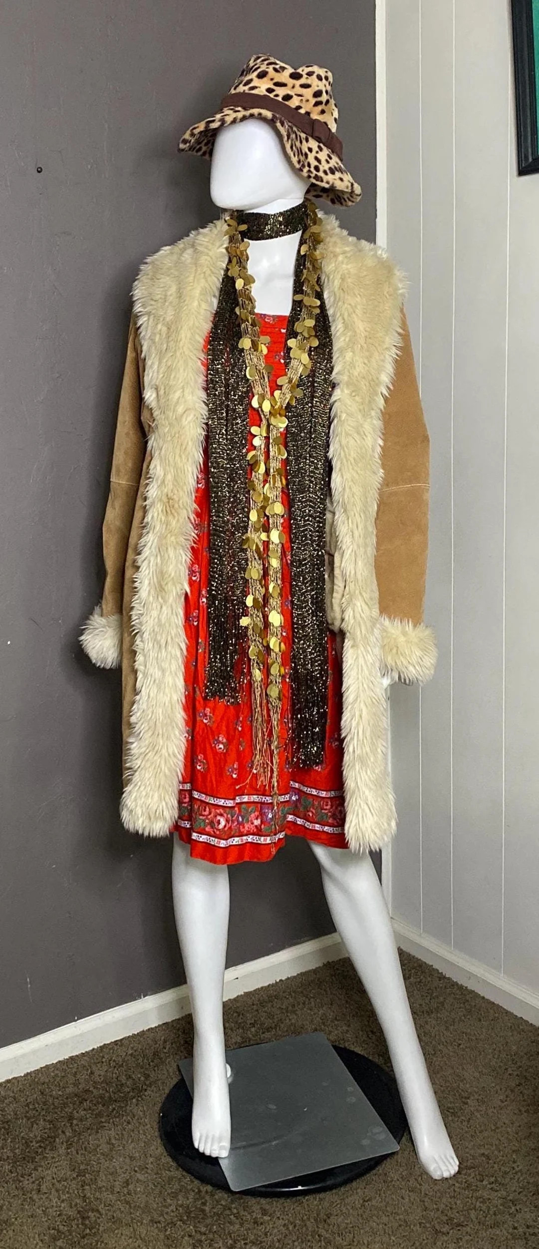 Y2K Faux Fur Trimmed Long Suede Coat Size S/M Penny Lane Winter Coat - Etsy | Etsy (US)