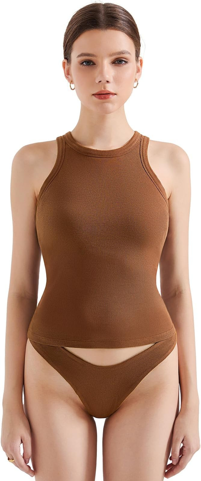 SUUKSESS Women Padded Cotton Ribbed Tank Tops 2025 High Neck Racerback Basic Tops | Amazon (US)