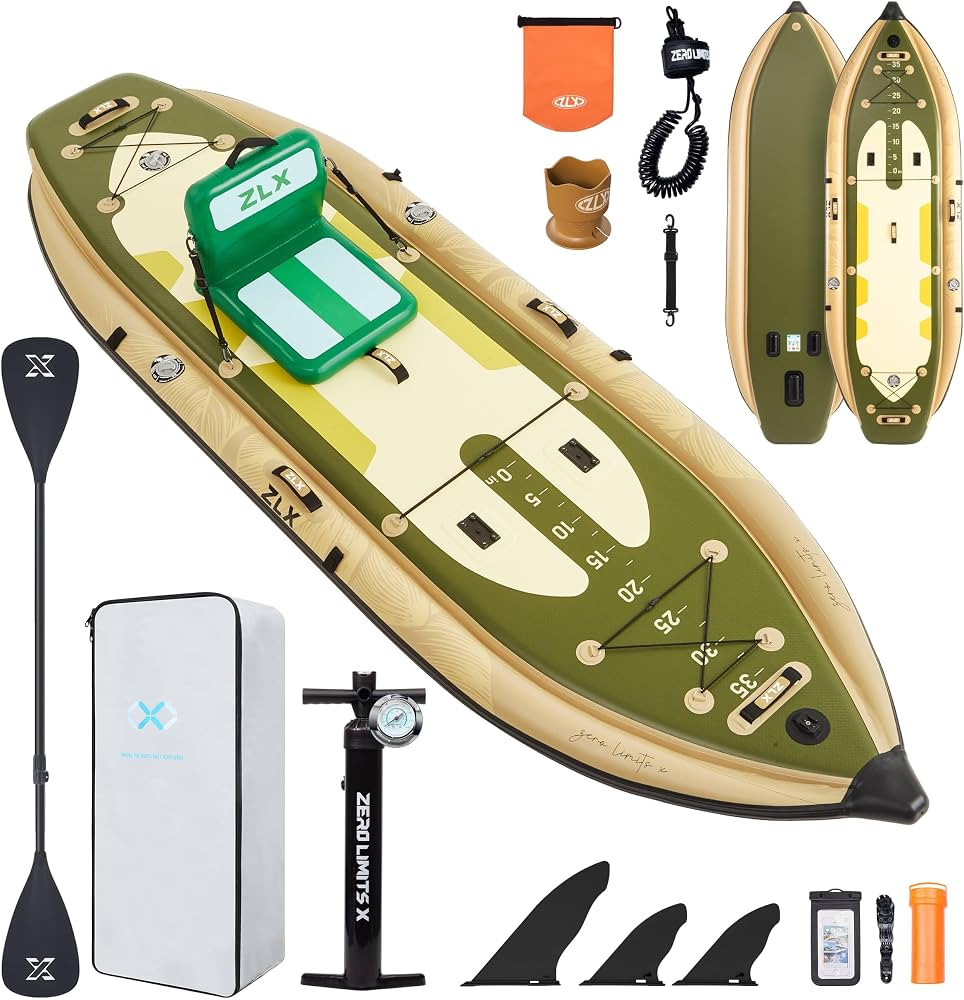 ZLX 11'6''x42'' Extra Wide Inflatable Fishing Paddle Board for Adults- Stable Non-Slip Deck Pad, ... | Amazon (US)