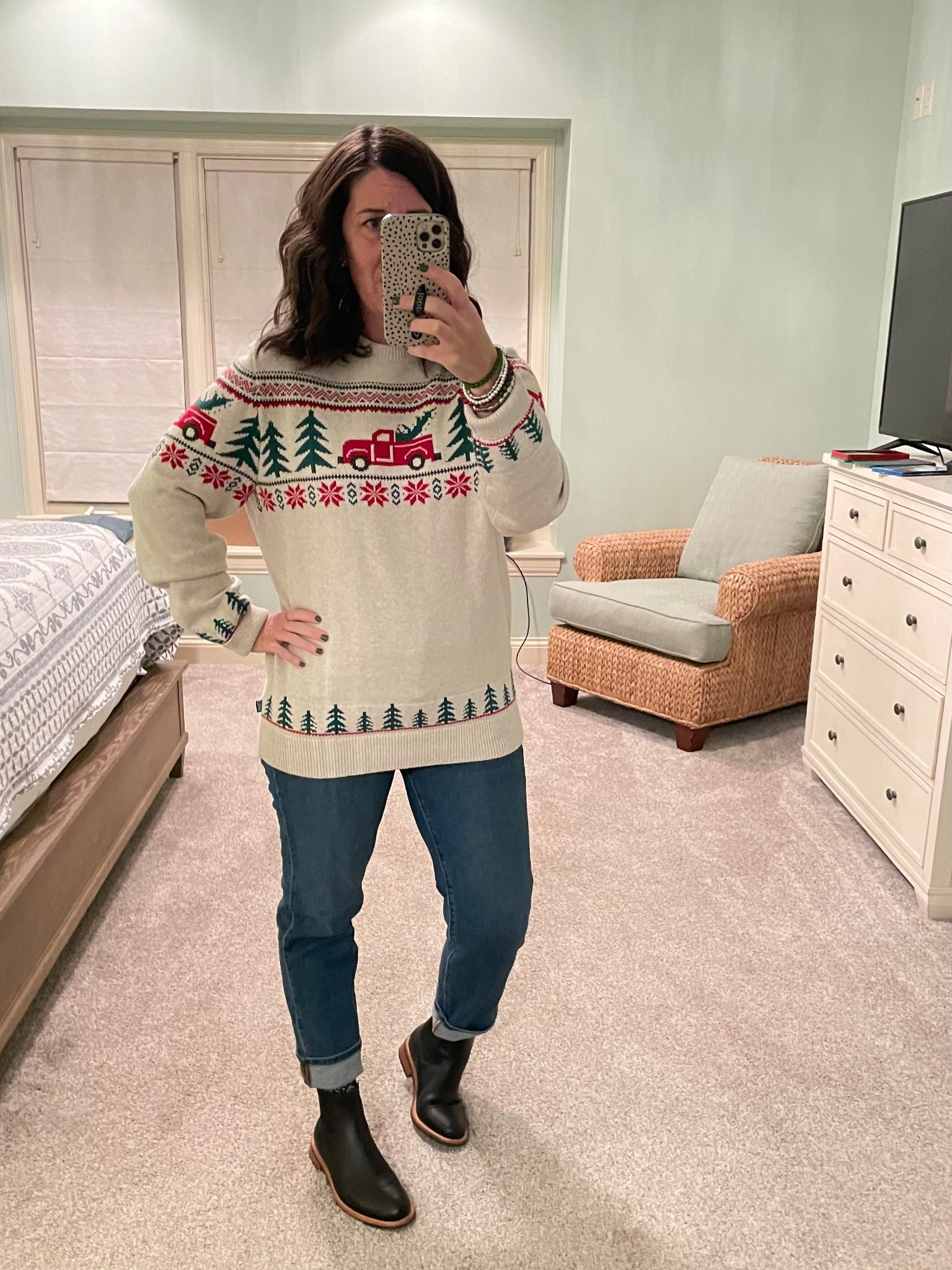 Christmas sweater day!

Sweater: medium
Pants: tts 6
Boots: tts 

#LTKSeasonal #LTKHoliday #LTKOver40