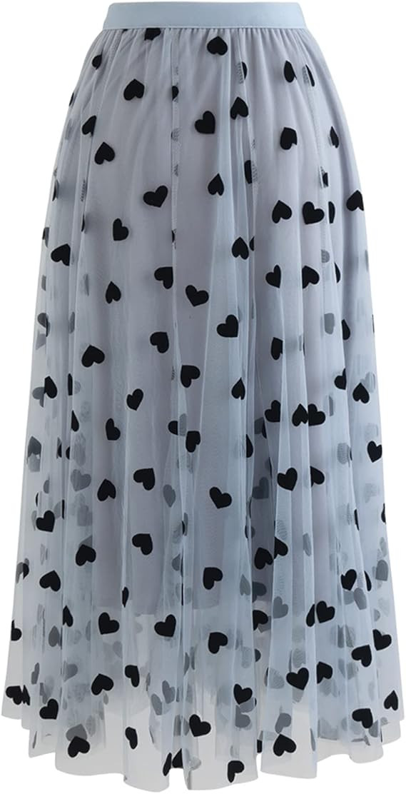 CHICWISH Women's 3D Heart Double-Layered Mesh Tulle Maxi Skirt | Amazon (US)